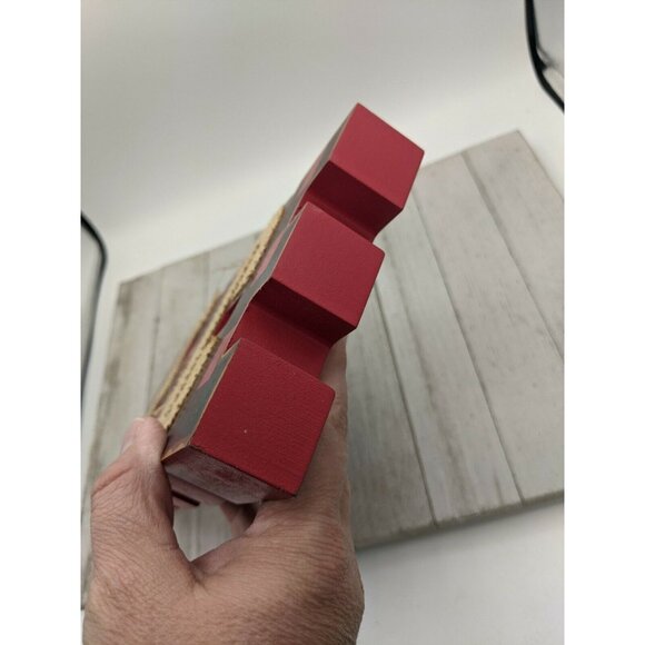 Christmas Farmhouse PEACE Burlap Wood Block Word Red Black Buffalo Check - Picture 5 of 7